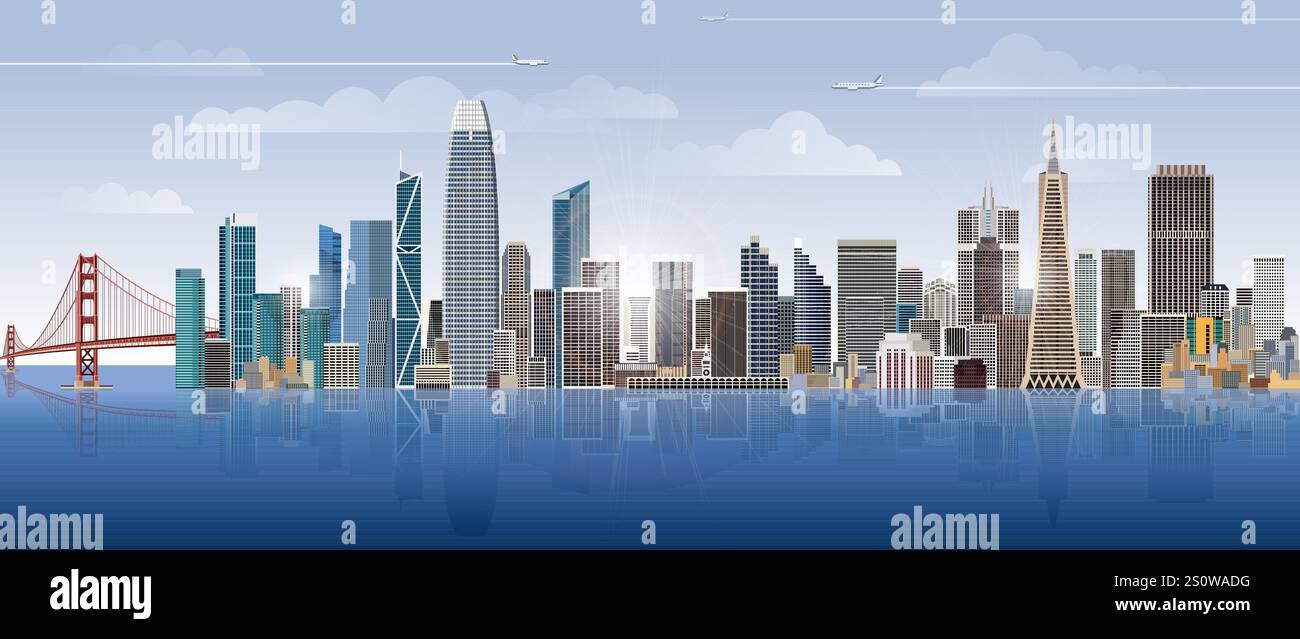 Horizon de la ville de San Francisco sur gradient beau fond de ciel de jour. Illustration vectorielle Illustration de Vecteur