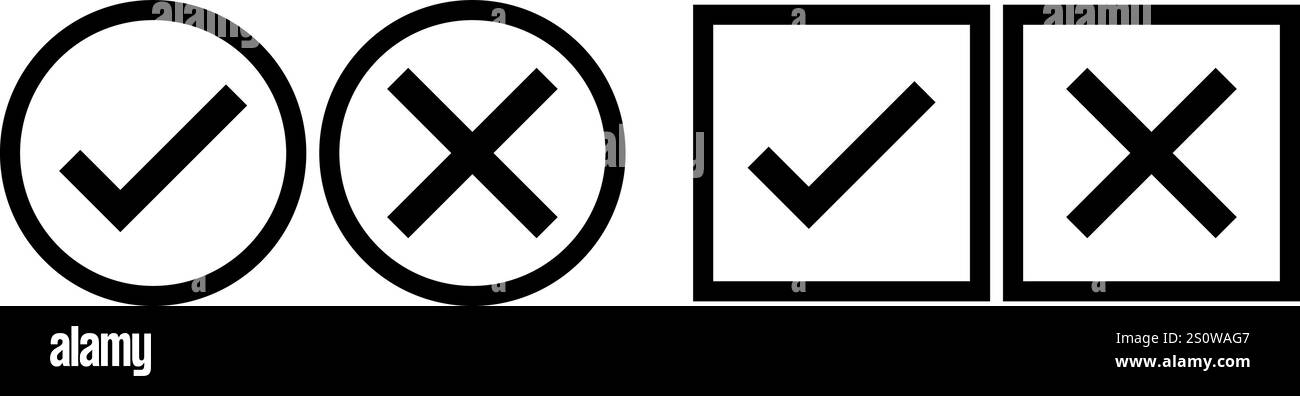 Icône de coche définie. Icône de case à cocher avec les bons et mauvais boutons et icônes de coche oui ou non dans la case à cocher verte et la croix rouge. Illustration de Vecteur