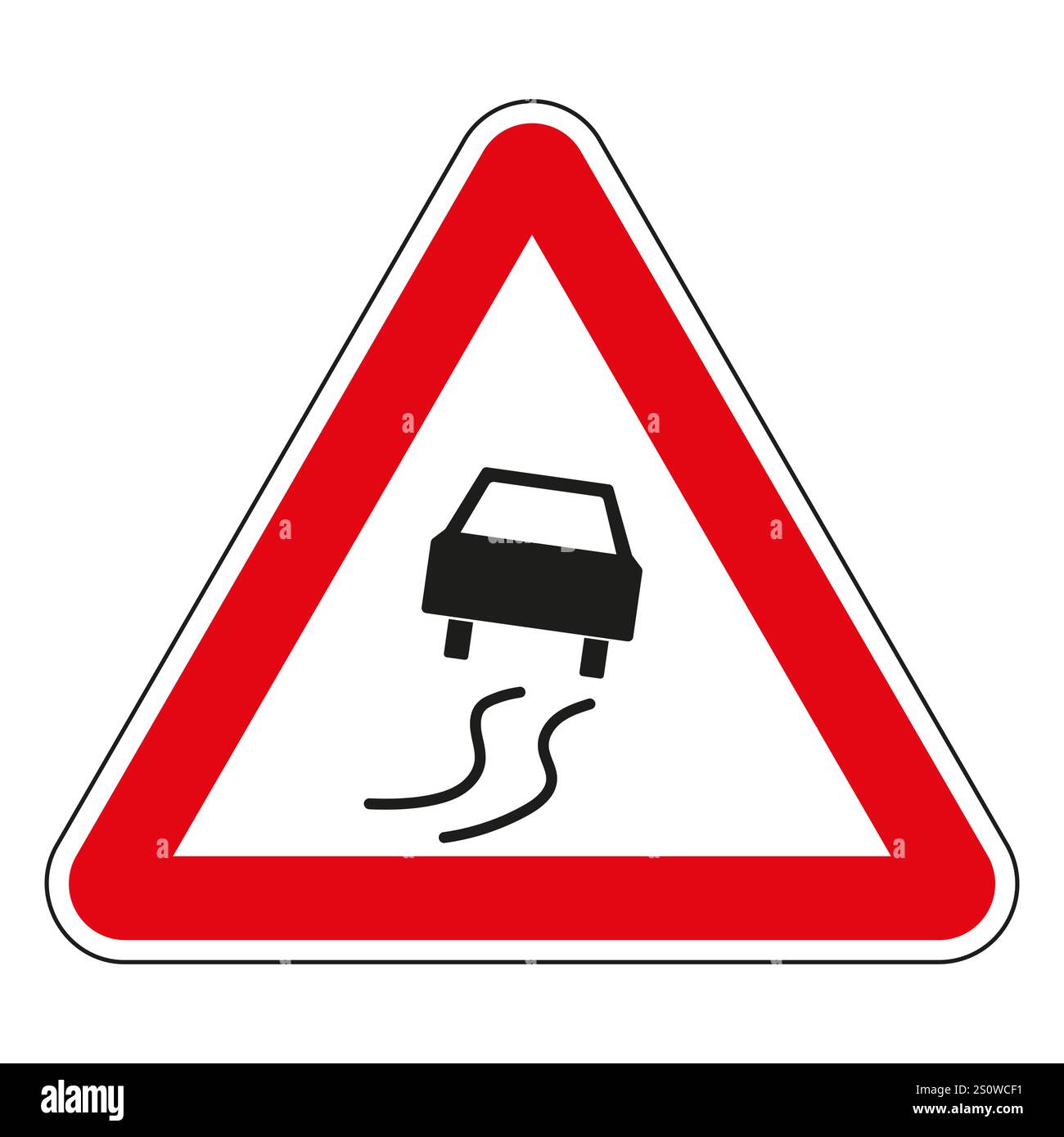 Panneau d'avertissement triangulaire rouge indiquant les conditions de route glissante, alertant les automobilistes des dangers potentiels. Illustration de Vecteur
