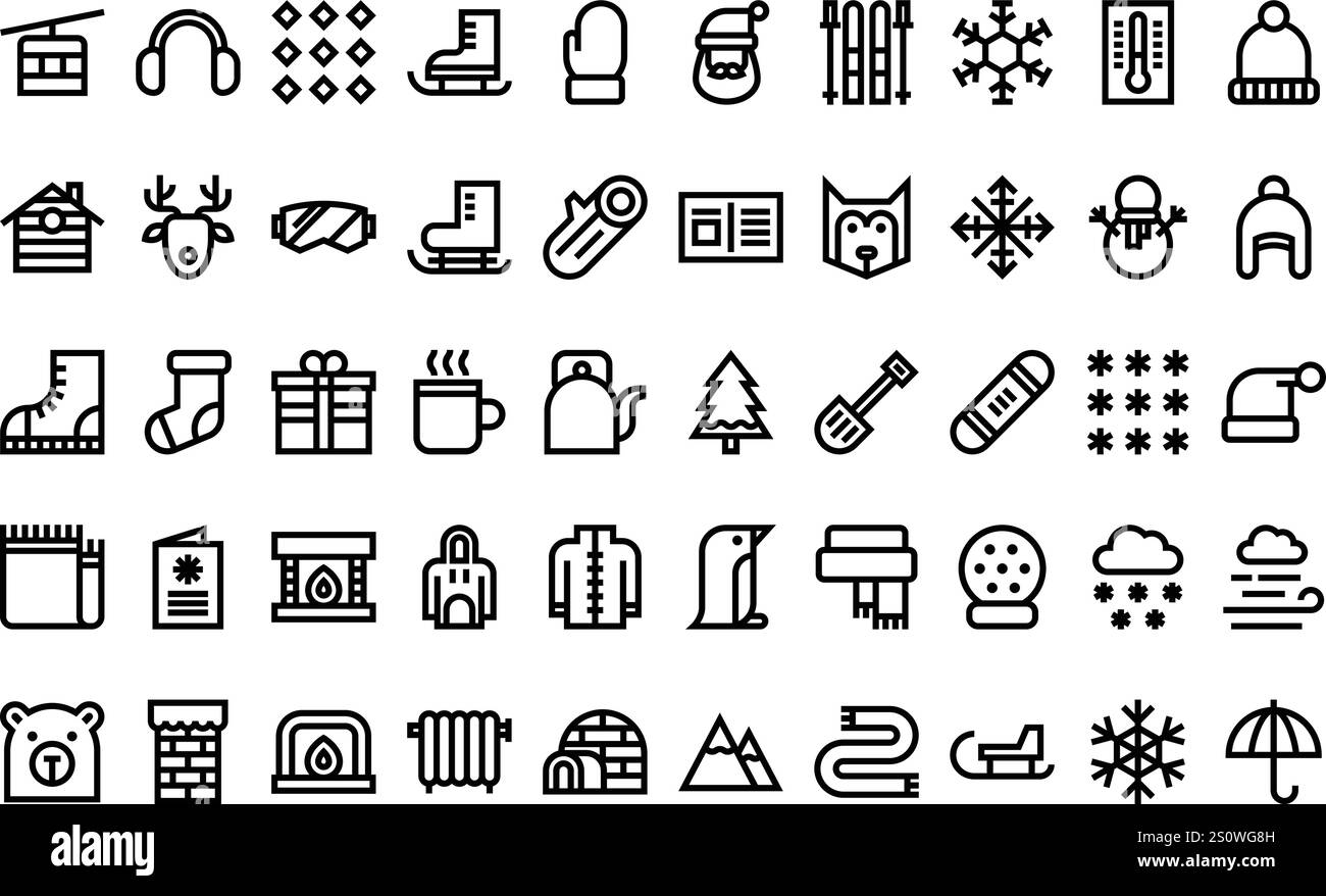 Icônes d'hiver Collection d'icônes vectorielles de haute qualité avec Stroke modifiable. Idéal pour les projets professionnels et créatifs. Illustration de Vecteur