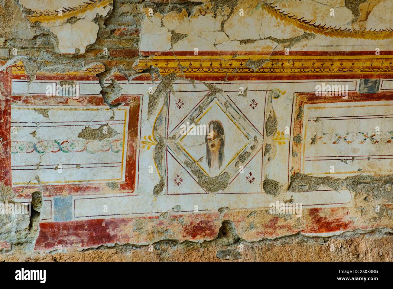 Éphèse, Turquie, Turkiye. Décoration murale de maison avec terrasse romaine. Banque D'Images