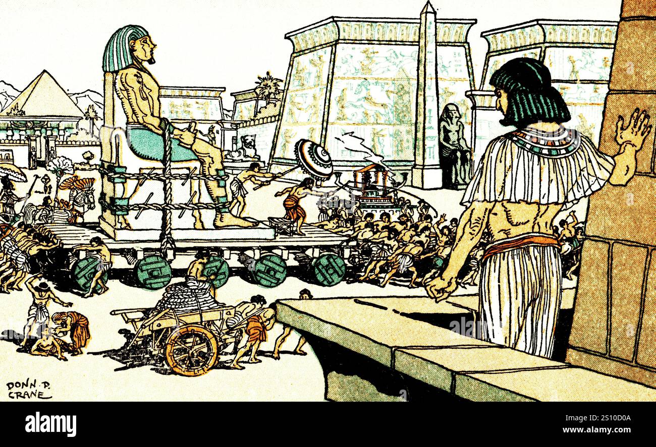 Moïse dans sa robe égyptienne, regarde les fardeaux des Israélites. Donn Philip Crane (1878-1944). Dans les religions abrahamiques, Moïse était un prophète qui a conduit les Israélites hors de l'esclavage dans l'Exode. Banque D'Images