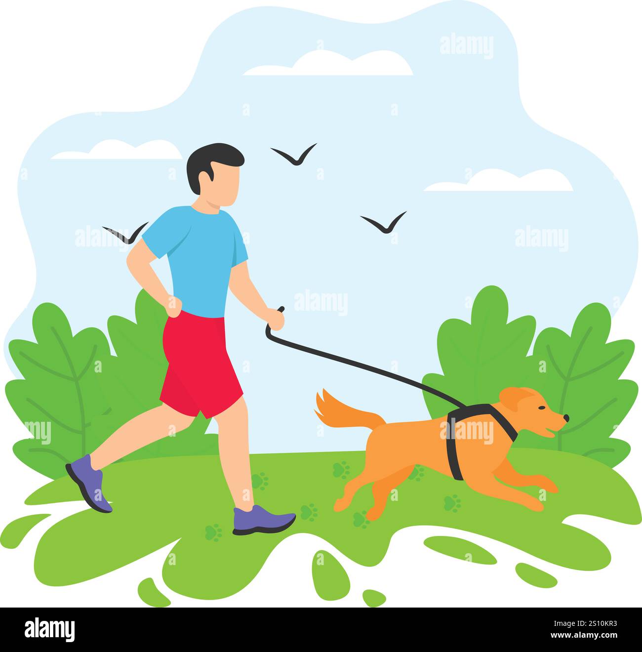 Chien allant à travers le concept frénétique de période d'activité aléatoire, homme portant un costume de jogging avec sa conception de vecteur de chien, accueil pour animaux de compagnie et symbole d'hôtel, chenil ani Illustration de Vecteur