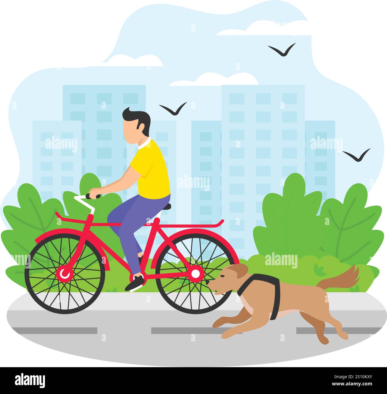 Cyclisme avec un chien dans le concept du matin, Man Ride Bicycle Doggy courir côte à côte conception de couleur vectorielle, PET Foot et hôtel symbole, animaux de chenil Illustration de Vecteur