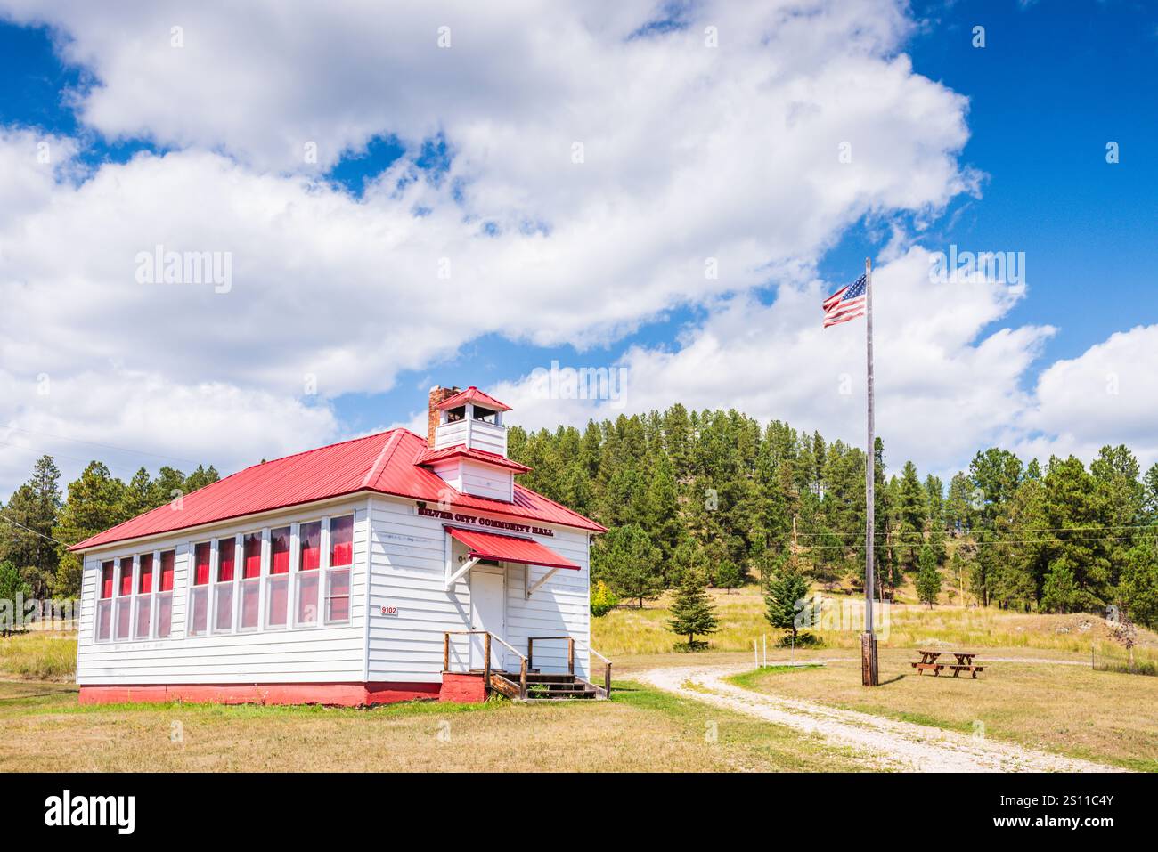 Rapid City SD USA - 25 août 2017 : une salle historique Silver City School House transformée en Community Hall. Banque D'Images