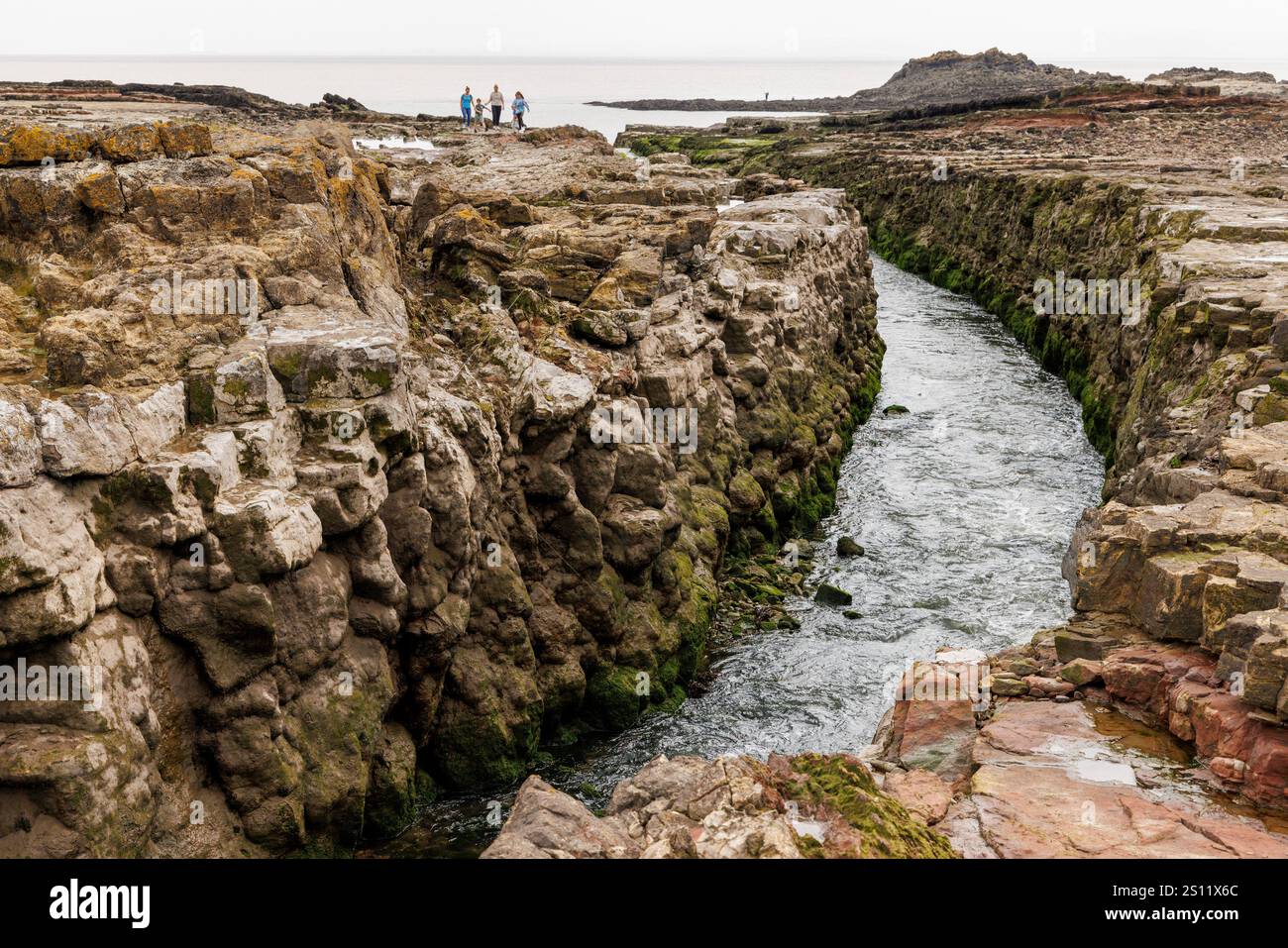 Canal de drainage vers la mer, Barry, pays de Galles, Royaume-Uni Banque D'Images