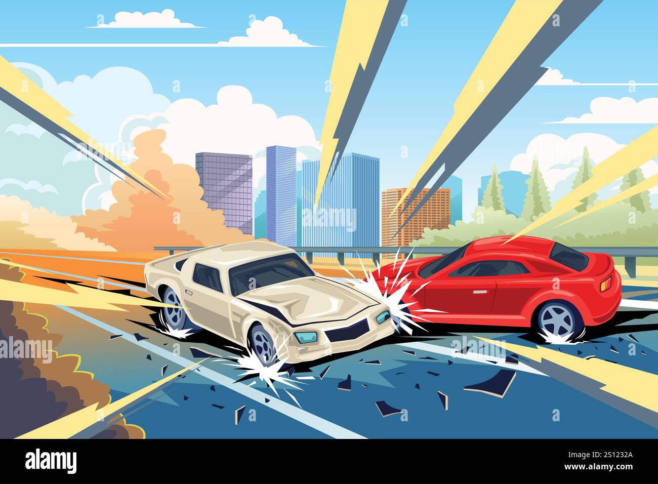 Une illustration vectorielle d'un accident de voiture sur autoroute Illustration de Vecteur