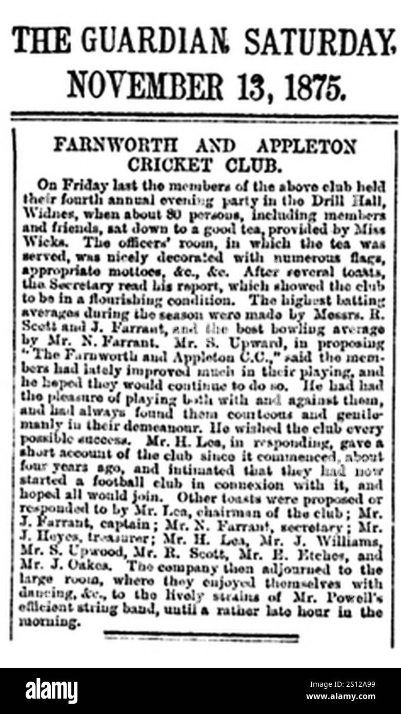 Extrait de F&A Guardian 1875. Banque D'Images