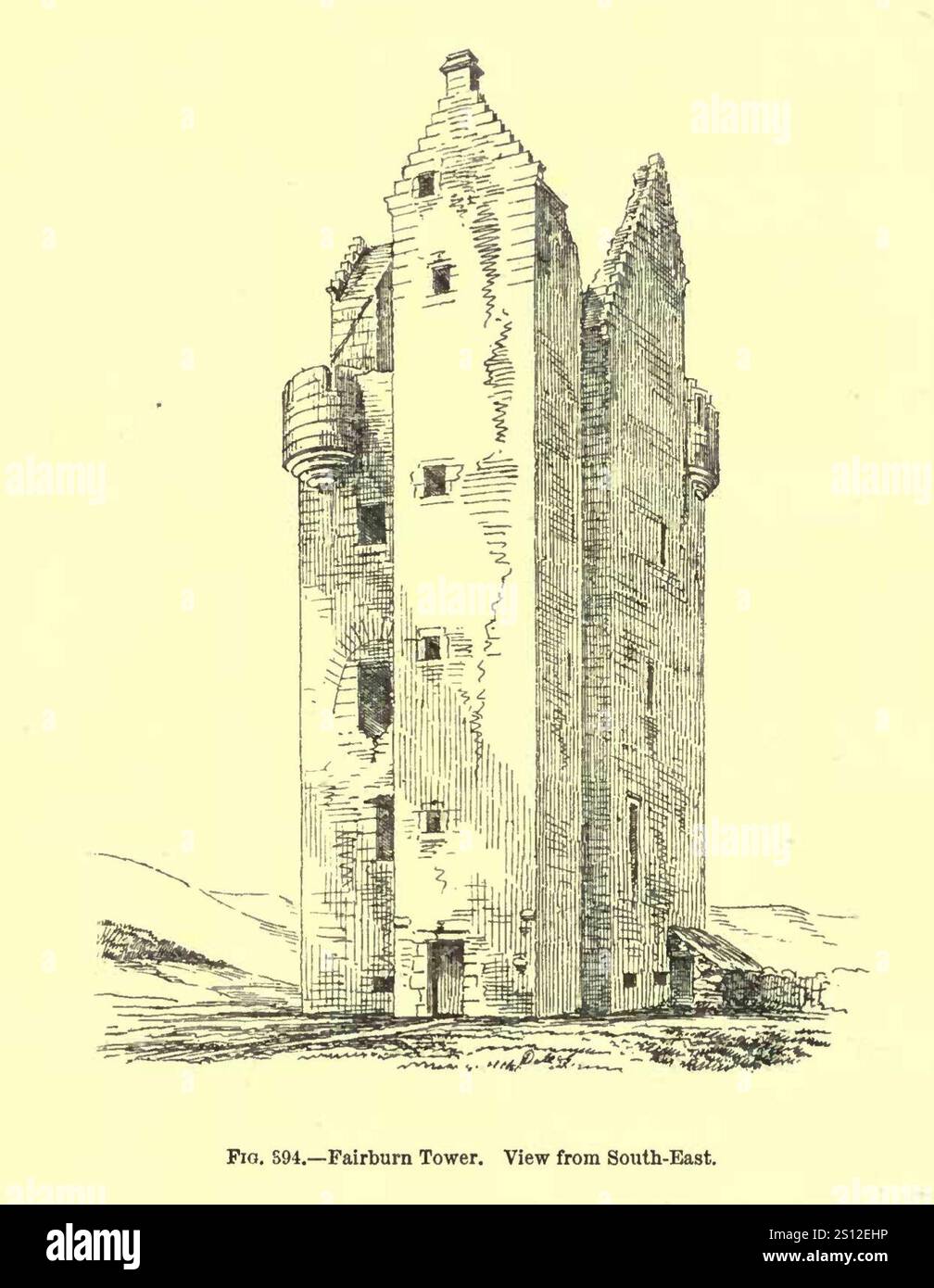 Fairburn Tower L'architecture crénelée et domestique de l'Écosse MacGibbon et Ross 1887 volume 3 Fig 394 vue de se. Banque D'Images