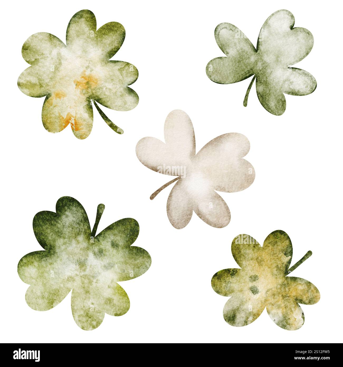 Illustration d'aquarelle botanique mettant en vedette une plante de trèfle chanceux et des fleurs. Design dessiné à la main adapté aux cartes de vœux de la fête de Patrick Banque D'Images