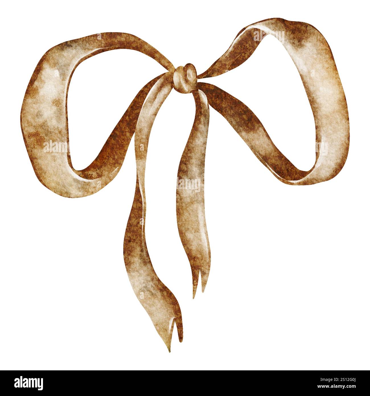 Ruban aquarelle avec noeud. Illustration dessinée à la main de noeud de soie ou de satin sur fond isolé blanc, pour cadeau ou cadeau emballage. Banque D'Images