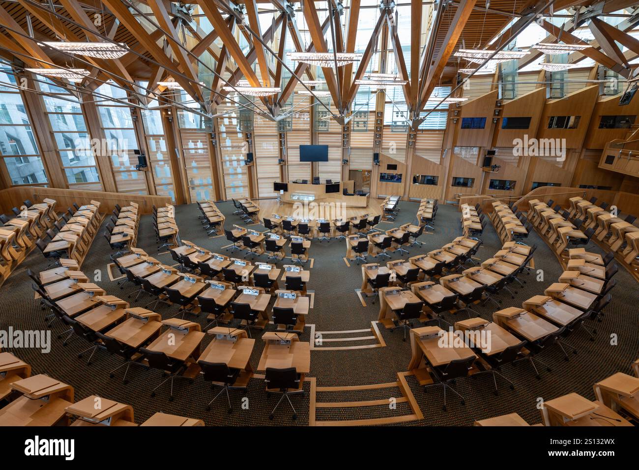 Édimbourg, Royaume-Uni - 18 juillet 2024 : intérieur du bâtiment du Parlement écossais à Édimbourg, Écosse, Royaume-Uni Banque D'Images