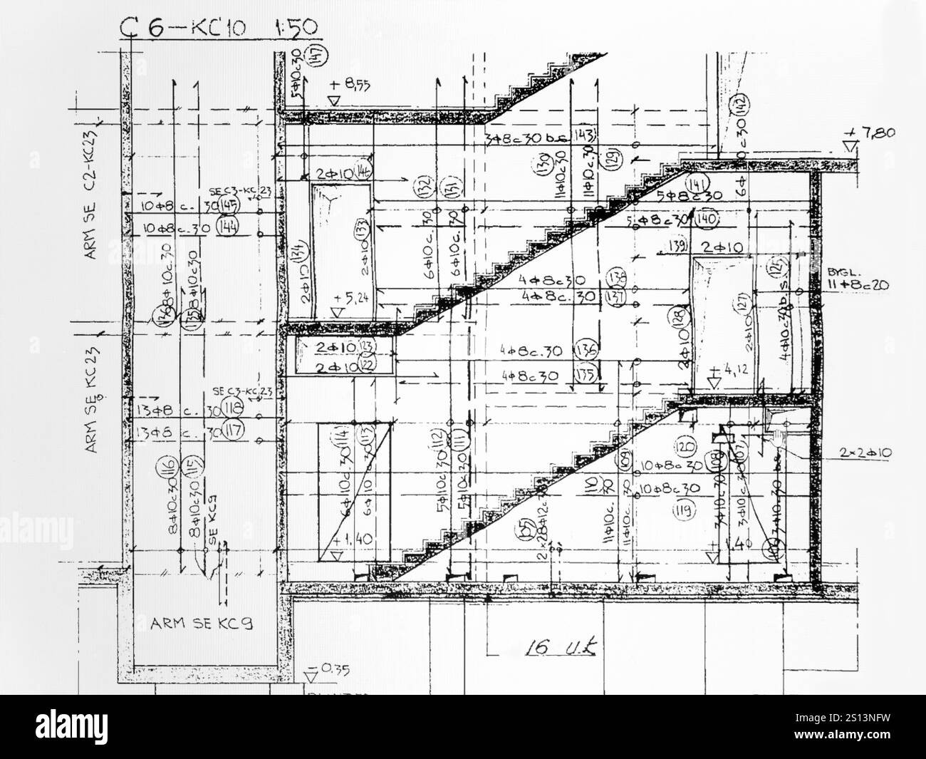 Arrière-plan architectural. Partie du projet architectural, plan architectural des escaliers Banque D'Images