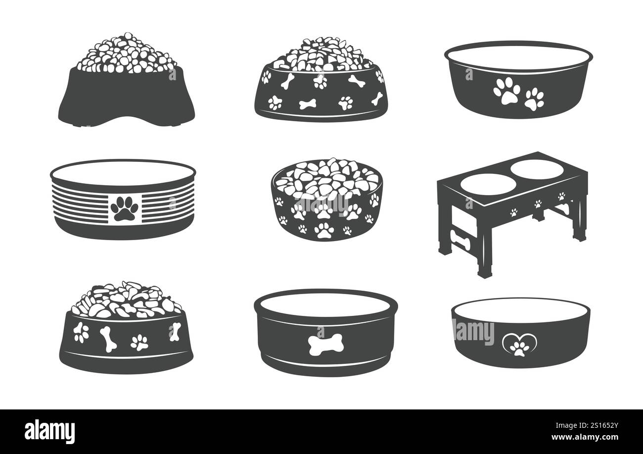 Silhouette de bol de chien, icône de bol de chien, clipart de bol de chien, silhouette de bol, silhouette de bol d'animal Illustration de Vecteur