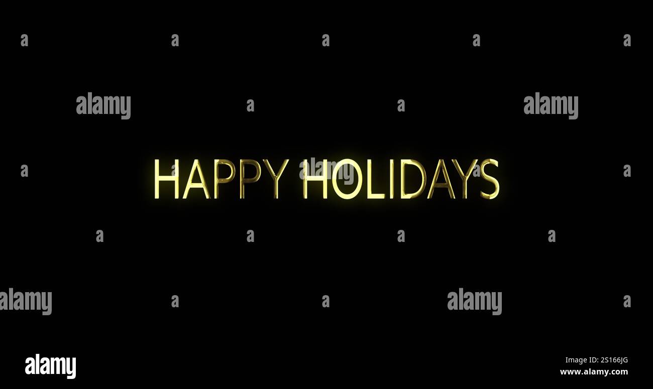 Texte de joyeuses fêtes en lettres dorées brillantes sur fond noir Banque D'Images