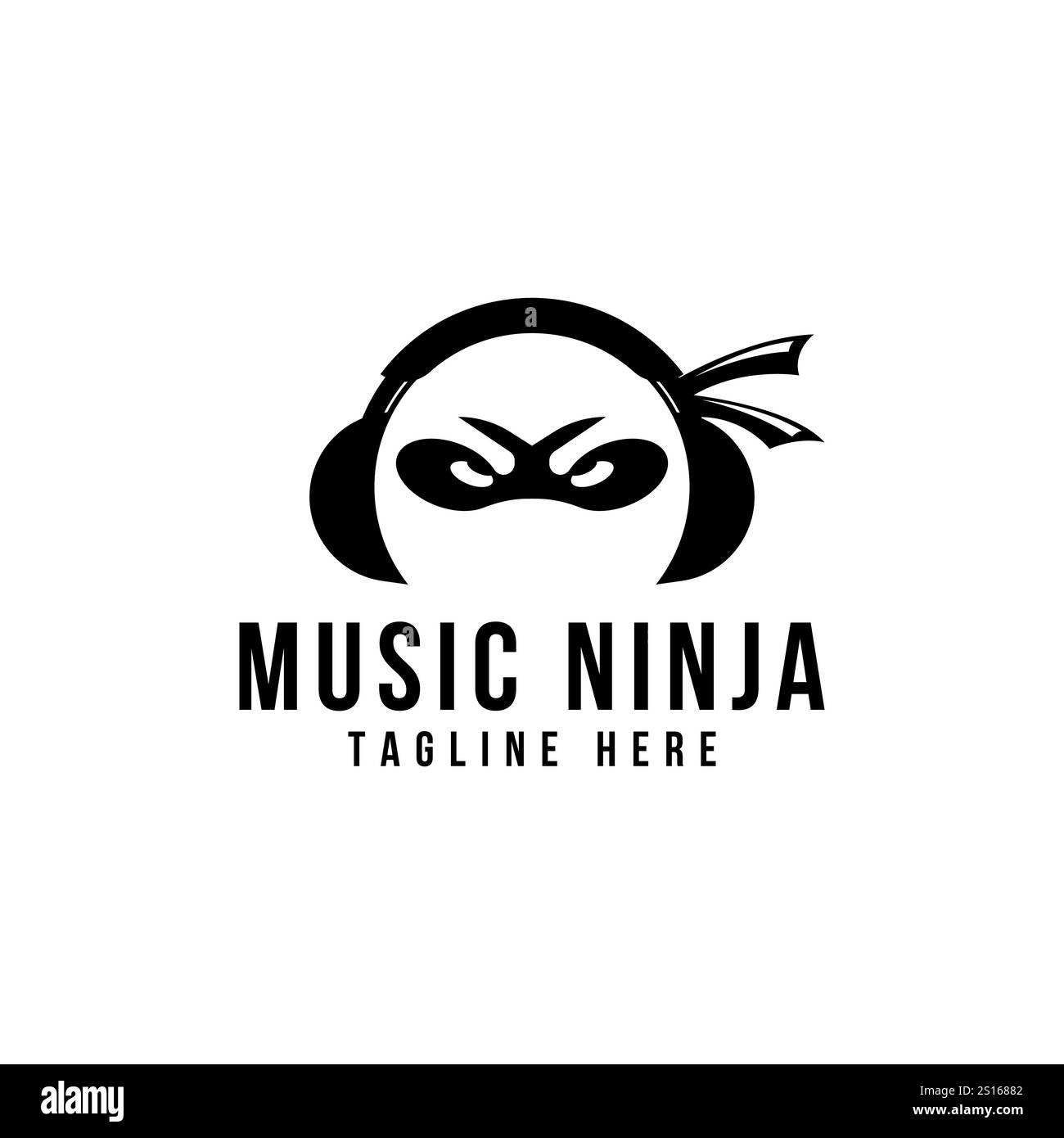 Ninja avec écouteurs musique logo inspiration Illustration de Vecteur