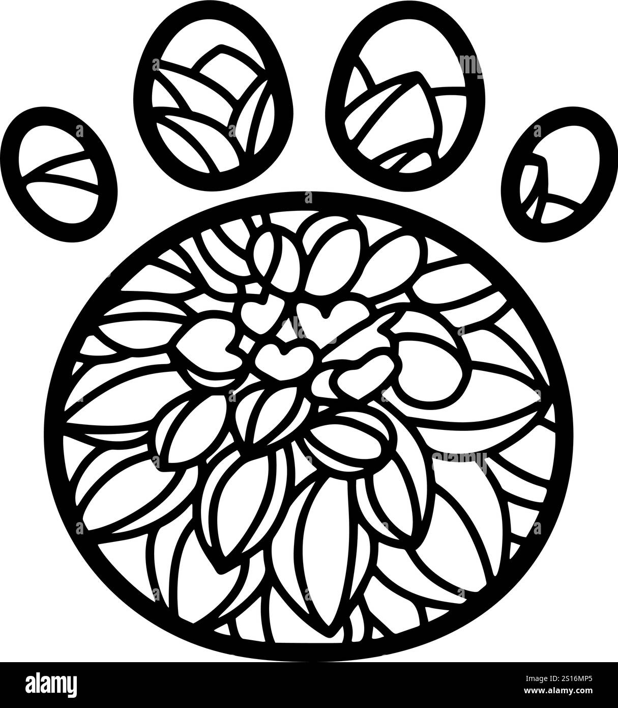 Silhouette stylisée d'impression de patte d'animal de compagnie en noir, avec des tampons et des griffes arrondis, design floral, idéal pour la marque de soin des animaux de compagnie ou l'art, format vectoriel Illustration de Vecteur