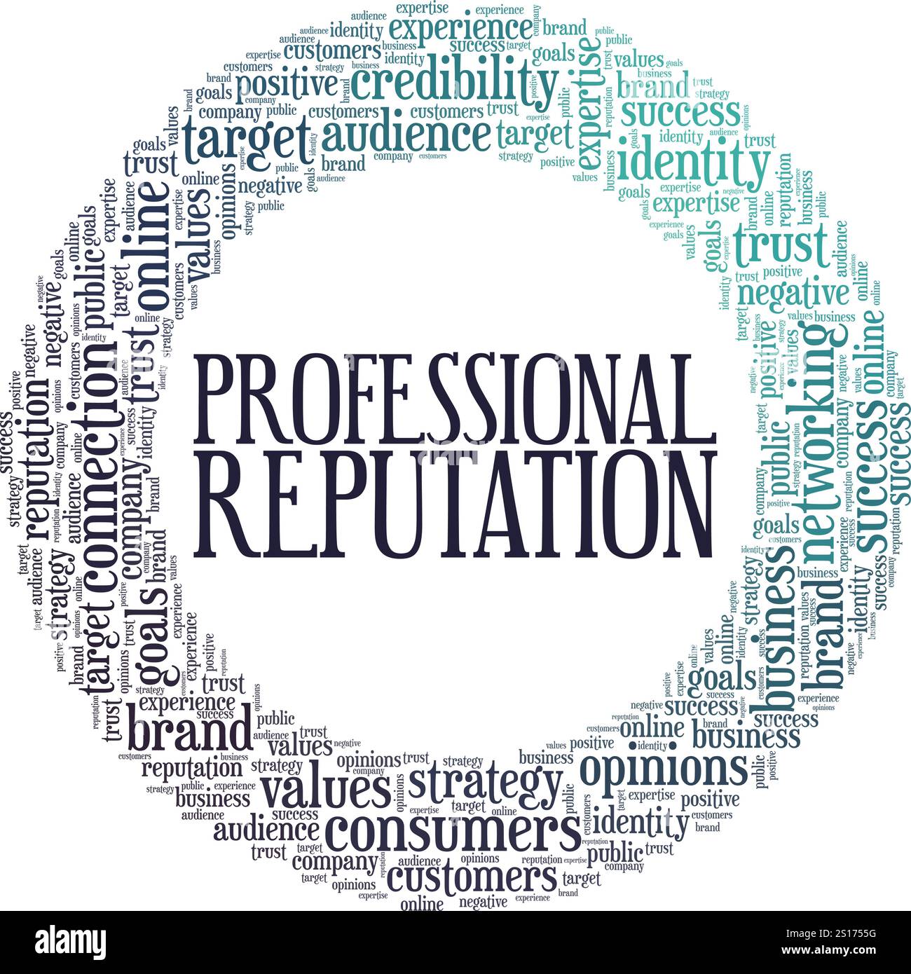 Conception conceptuelle de nuage de mots de réputation professionnelle isolée sur fond blanc. Illustration de Vecteur