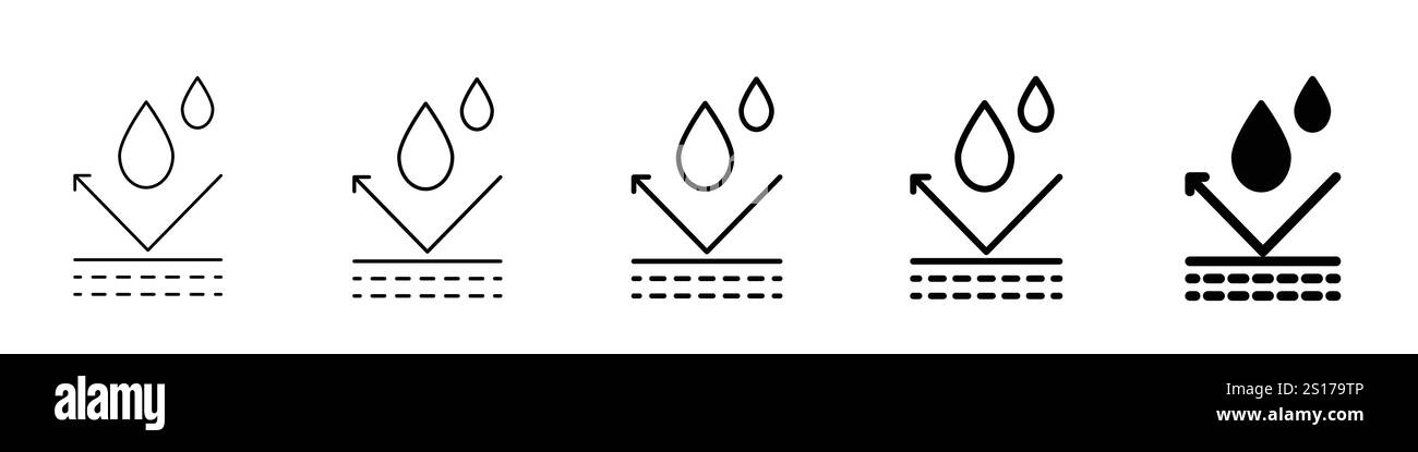 Ensemble de 5 icône imperméable à l'eau - 1 Silhouette - 1 vecteur non développé - image vectorielle d'une icône résistante à l'eau, appropriée pour indiquer la protection solaire Illustration de Vecteur