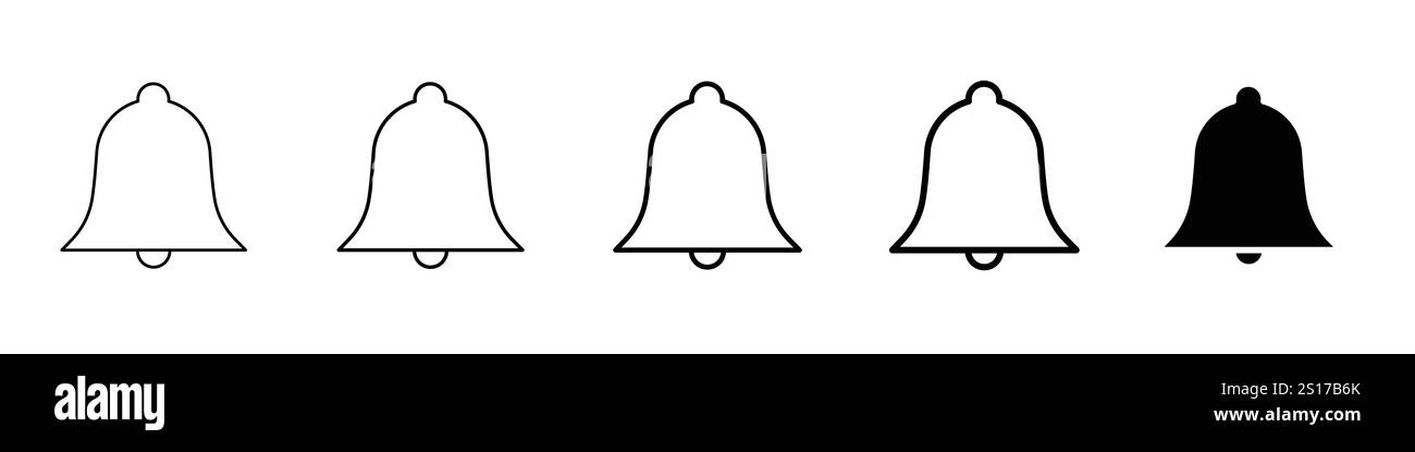 Ensemble de 5 icône de notification - 1 Silhouette - 1 vecteur non développé - cloche de notification avec alerte messages entrants de la boîte de réception avec sonnerie Illustration de Vecteur