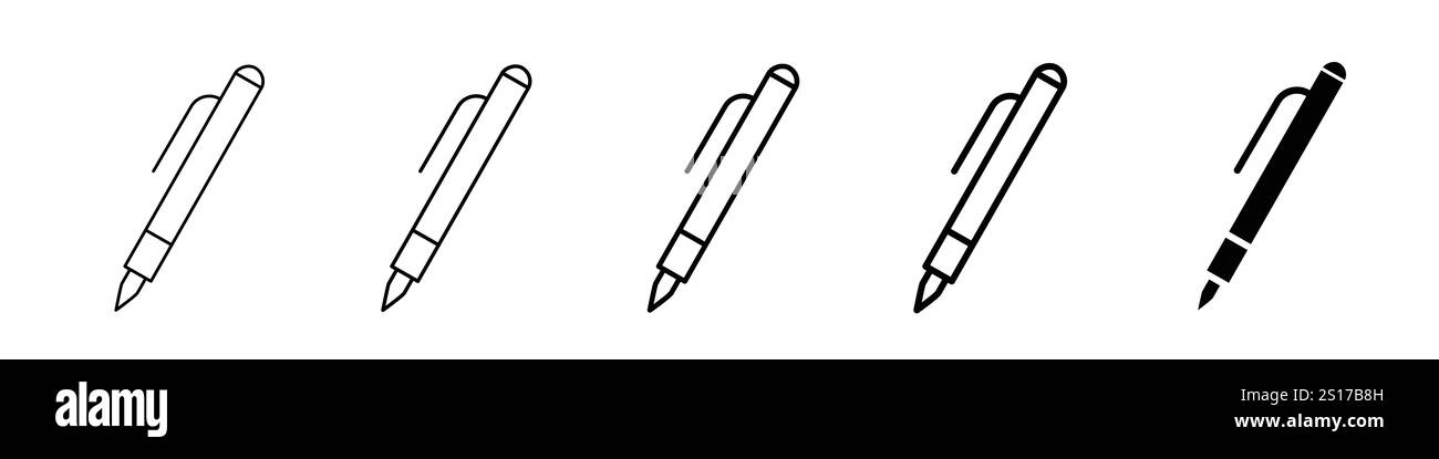 Ensemble de 5 icône de stylo - 1 Silhouette - 1 vecteur non développé - icône de stylo et d'écriture avec à la fois ligne et glyphe de signe de stylo et signe de vecteur rempli Illustration de Vecteur