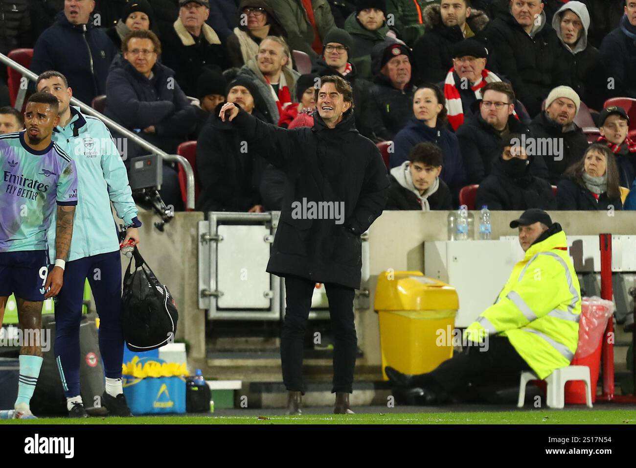 1er janvier 2025 ; Gtech Community Stadium, Brentford, Londres, Angleterre; premier League Football, Brentford contre Arsenal ; Thomas Frank, entraîneur de Brentford Banque D'Images