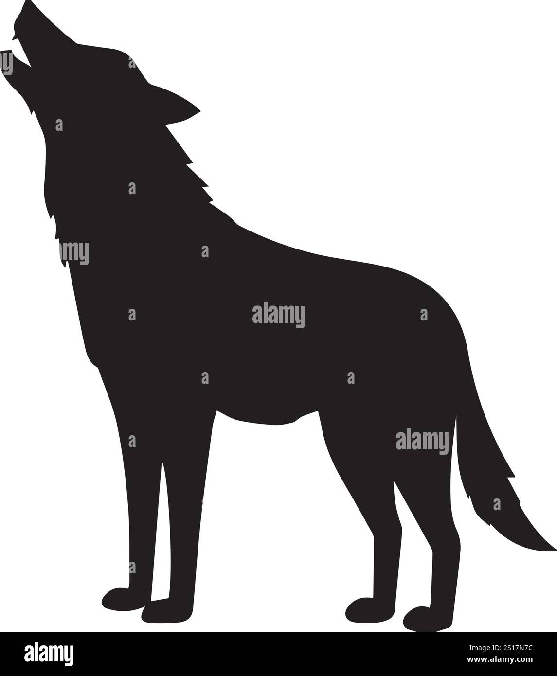 Illustration de, loup noir, hurlement. Silhouette d'un animal de loup sauvage isolé sur fond blanc. Illustration de Vecteur