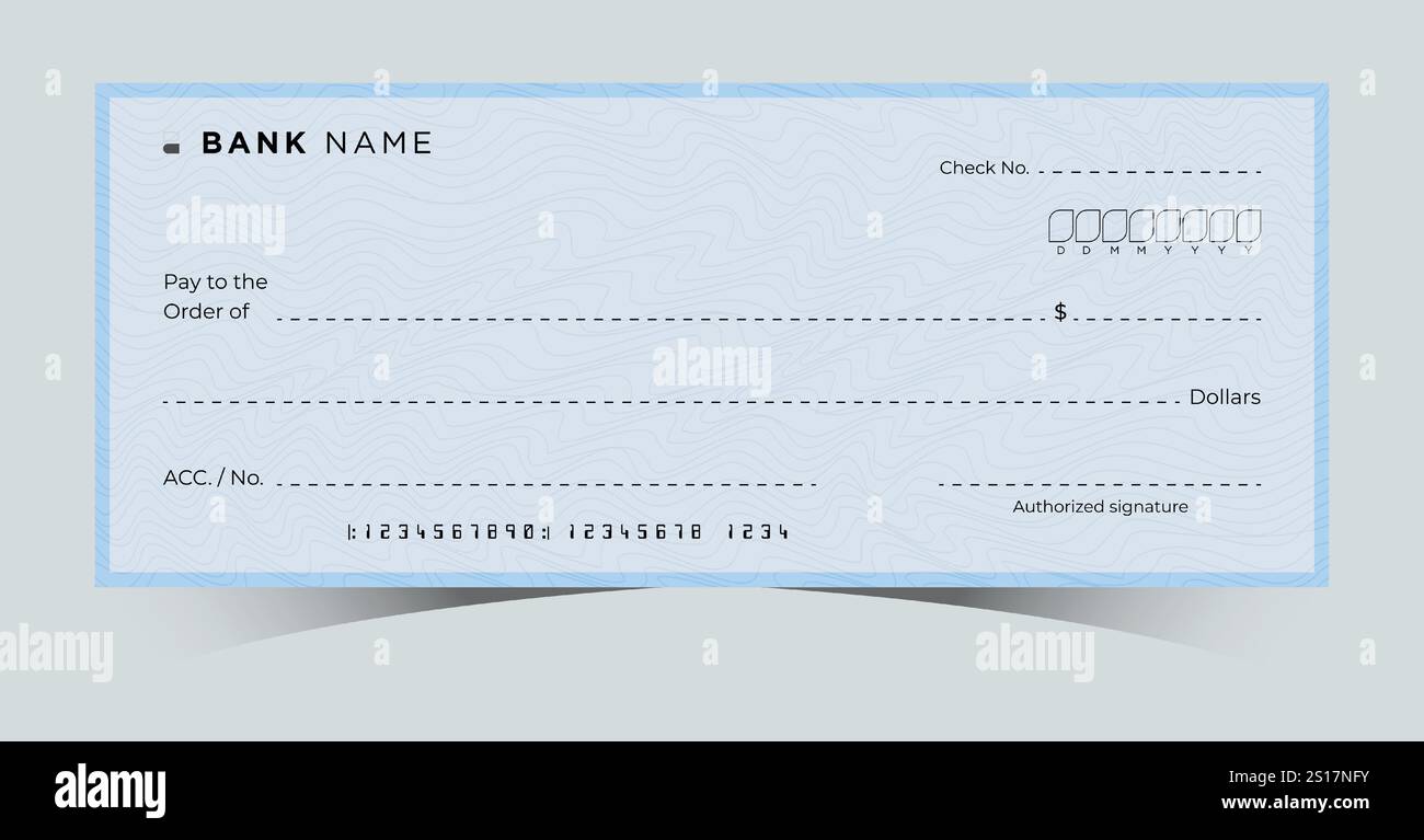 Chéquier bancaire vierge. Modèle d'arrière-plan chèque paiement argent. Chèque de transactions financières sécurisées. Chéquier de caisse pour dons, coupons Illustration de Vecteur