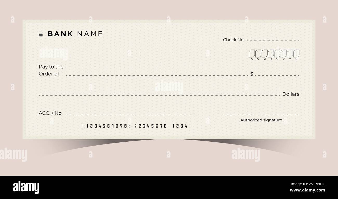 Chéquier bancaire vierge. Modèle d'arrière-plan chèque paiement argent. Chèque de transactions financières sécurisées. Chéquier de caisse pour dons, coupons Illustration de Vecteur