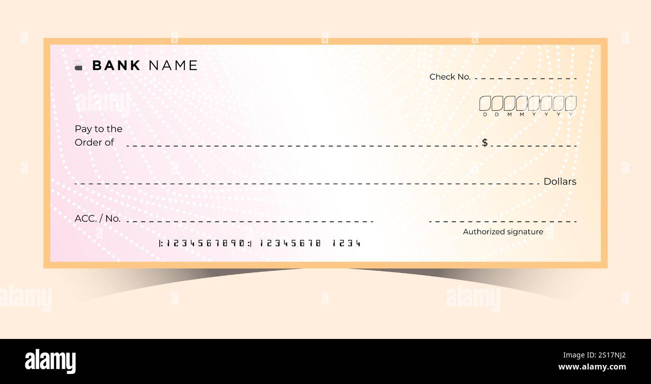Chéquier bancaire vierge. Modèle d'arrière-plan chèque paiement argent. Chèque de transactions financières sécurisées. Chéquier de caisse pour dons, coupons Illustration de Vecteur