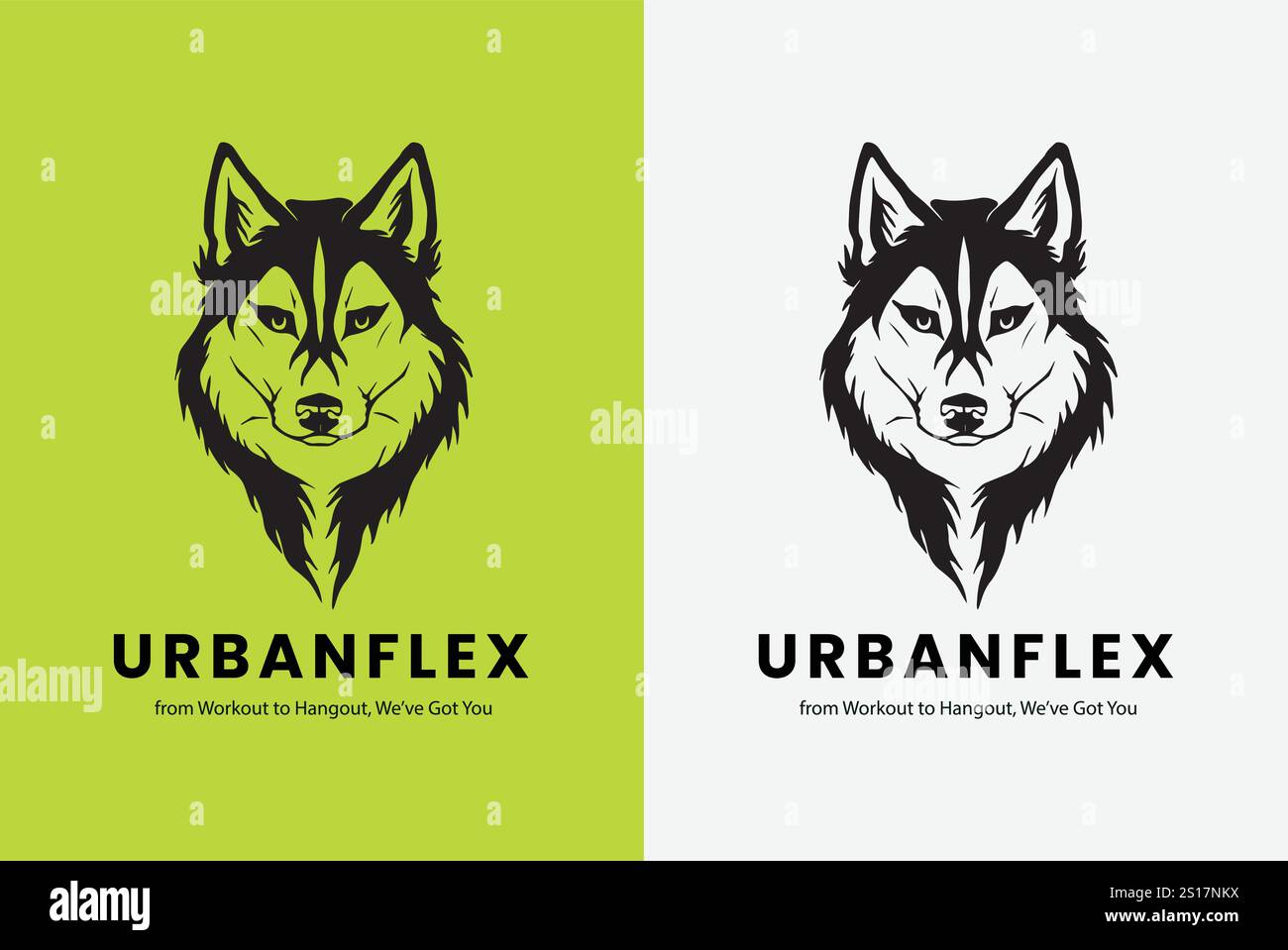 Urban Flex logo, renard , logo créatif, lettre UF , monogramme UF, logo UF initial, logo UF, icône, vecteur, conception de tête de loup avec dégradé de couleur. Illustration de Vecteur