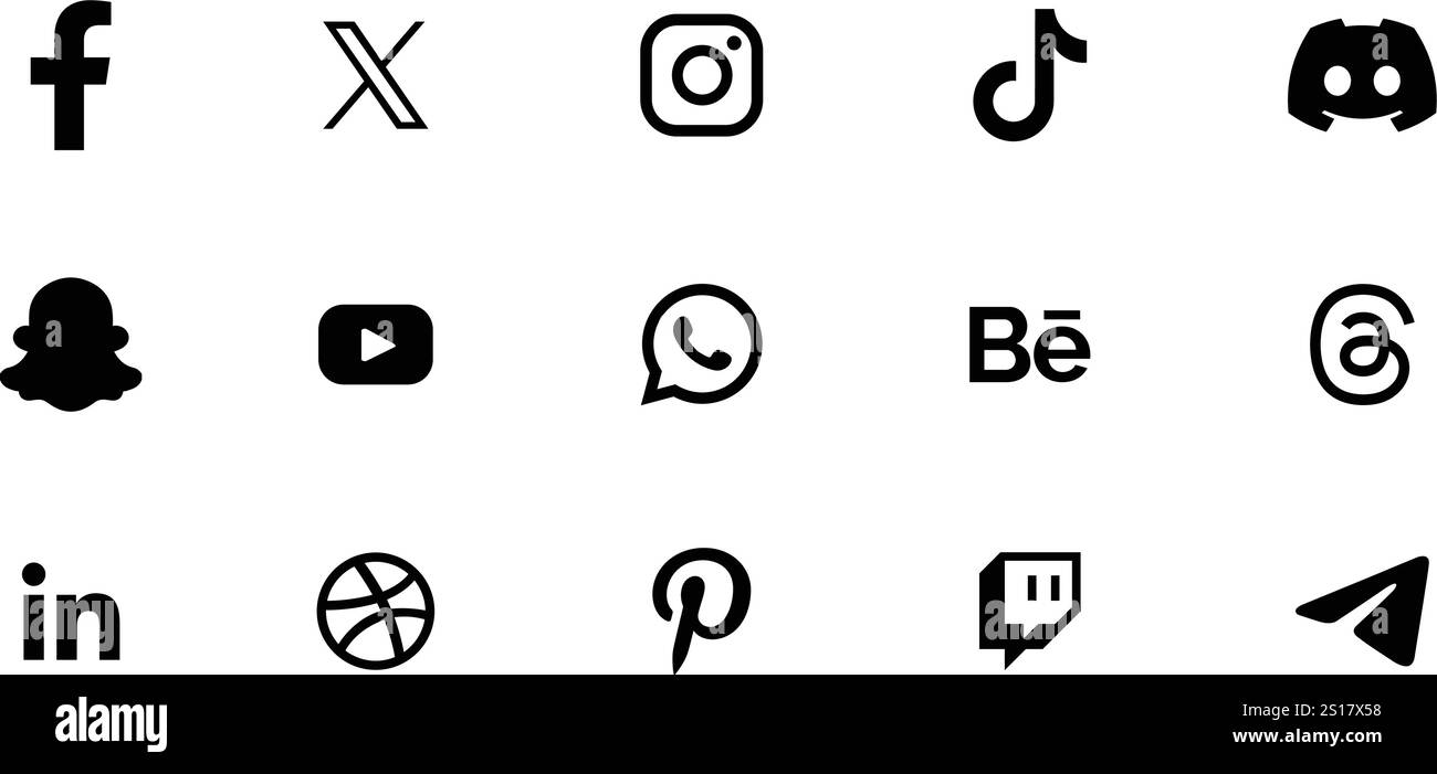 Icônes de médias sociaux professionnels, symboles, collection d'icônes de logo de réseau social populaire sous diverses formes, symboles de réseau social populaires, médias sociaux. Illustration de Vecteur