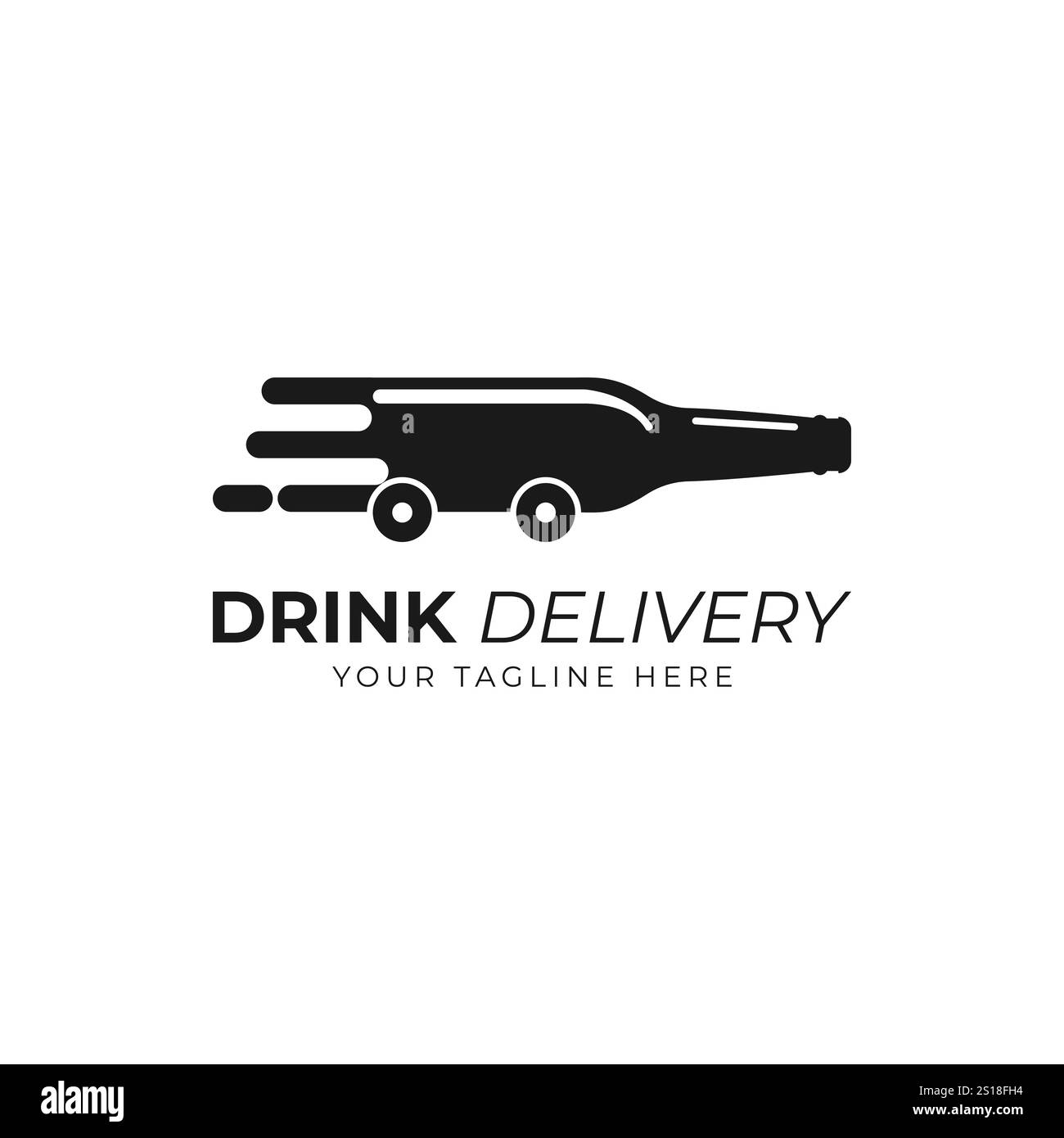 Modèle de conception de logo de livraison de boisson de bouteille de vin avec conception de logo de voiture de roue Illustration de Vecteur