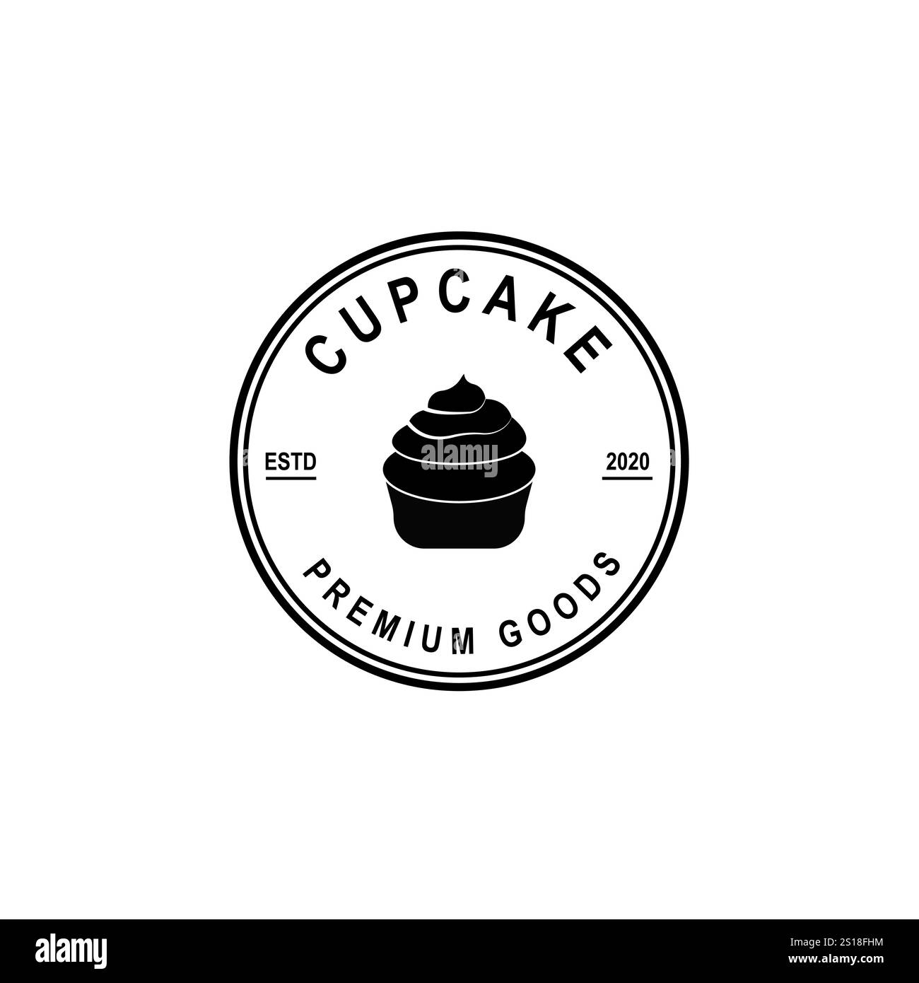 Logo cupcake shop. Logo linéaire rond du magasin de gâteau sur fond blanc Illustration de Vecteur