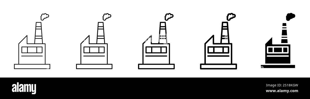 Définir 5 icônes d'usine 1 vecteur non développé 1 silhouette, icône de vecteur de construction d'usine, isolé sur fond transparent, symbole de l'industrie, contour noir Illustration de Vecteur