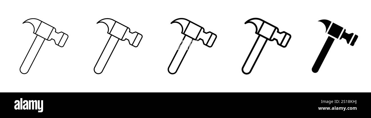 Set 5 icônes de marteau 1 vecteur non développé 1 silhouette, icône de marteau, silhouette minimaliste noire isolée sur un fond blanc, conception simple pour websit Illustration de Vecteur