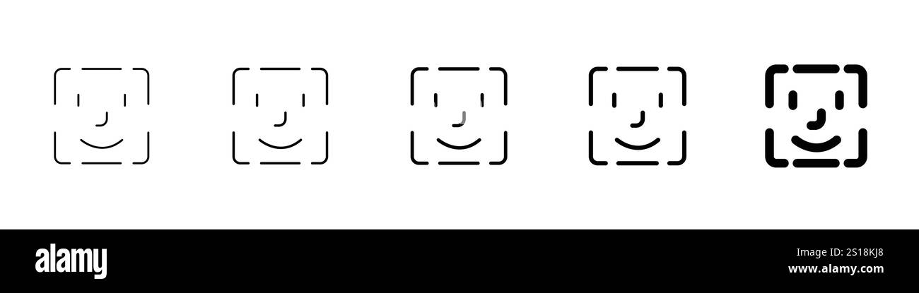 Définissez 5 icônes de reconnaissance faciale 1 vecteur non développé 1 silhouette, icône vectorielle de dessin de ligne de reconnaissance faciale carrée pour les applications et les sites Web Illustration de Vecteur
