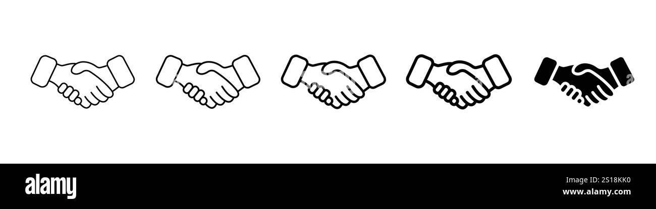 Set 5 icônes de poignée de main 1 vecteur non développé 1 silhouette, ensemble d'icônes d'une poignée de main, symbolisant la confiance et le partenariat d'affaires - accord d'icône d'affaires Illustration de Vecteur