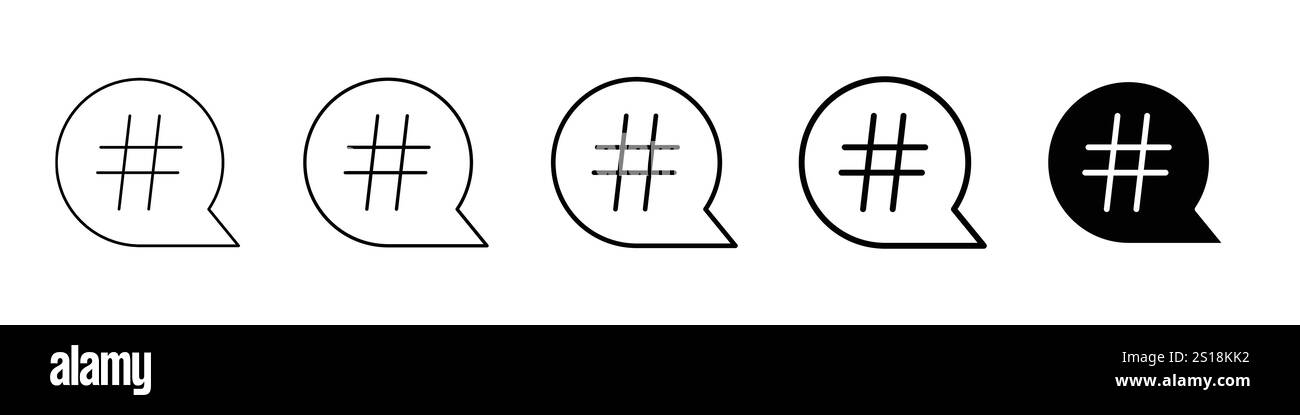 Définir 5 icônes de hashtag 1 vecteur non développé 1 silhouette, vecteur d'icône de hashtag, symbole de hashtag isolé sur fond blanc illustration de vecteur d'icône noire Illustration de Vecteur
