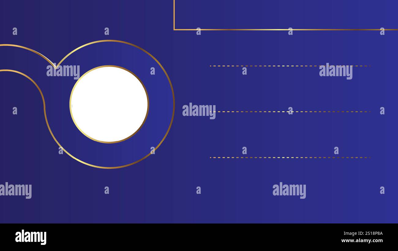 fond bleu avec des lignes dorées pour le texte de l'entreprise et un espace blanc circulaire pour le logo ou l'image Illustration de Vecteur