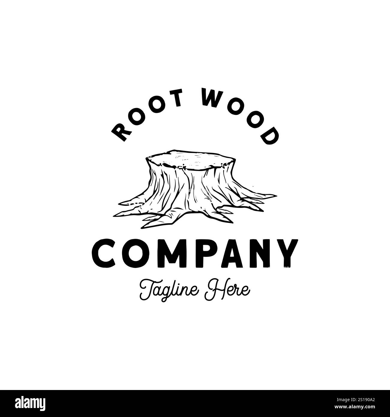 Inspiration de conception de logo Vintage Root Wood dessinée à la main Illustration de Vecteur