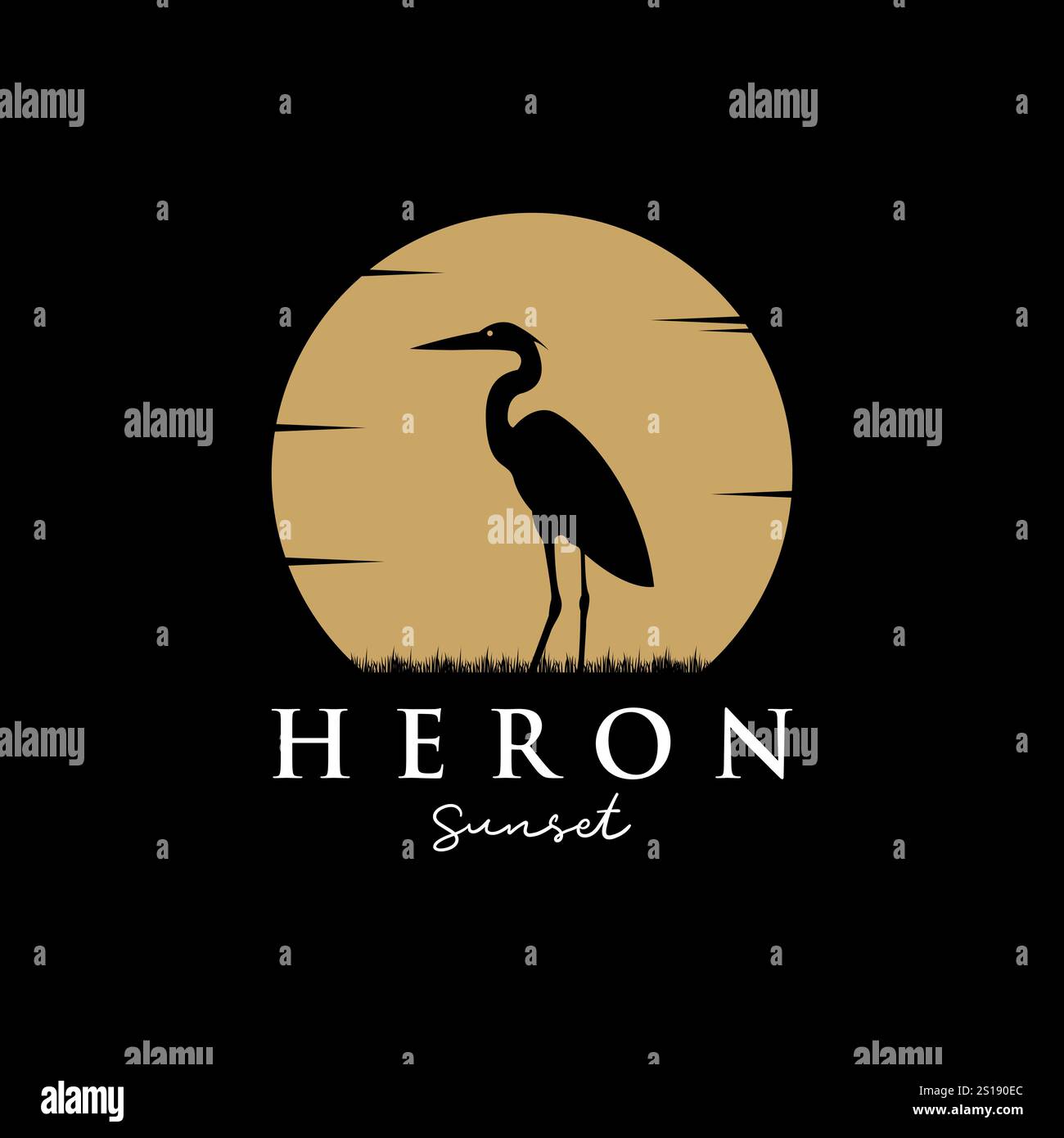 Heron logo concept silhouette dans un coucher de soleil en cercle Illustration de Vecteur