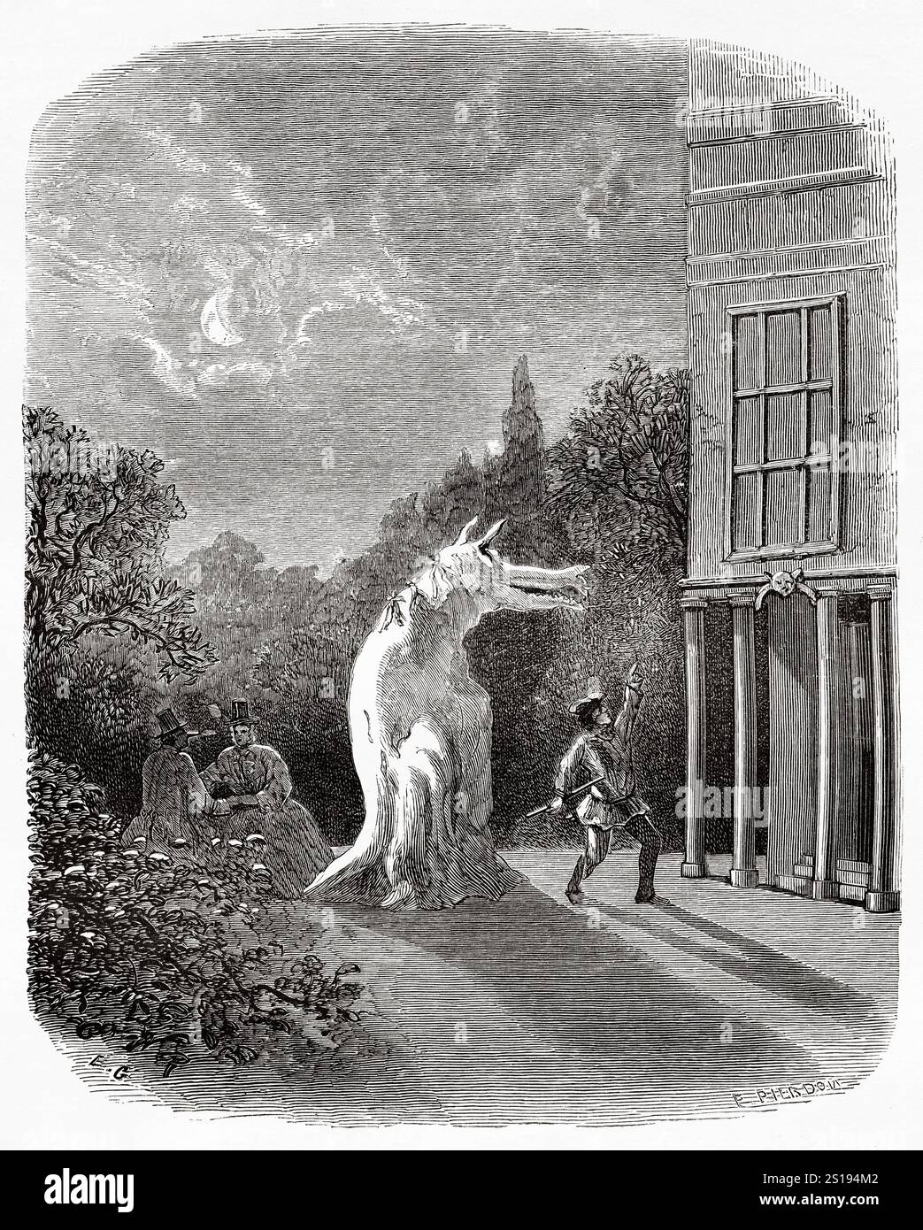 Mari Lwyd Wassailing folk custom from Wales, dessin d'Eugene Grandsire (1825-1905) Travel in Wales, 1862 by Alfred Erny (1838-1903) le Tour du monde 1867 Banque D'Images