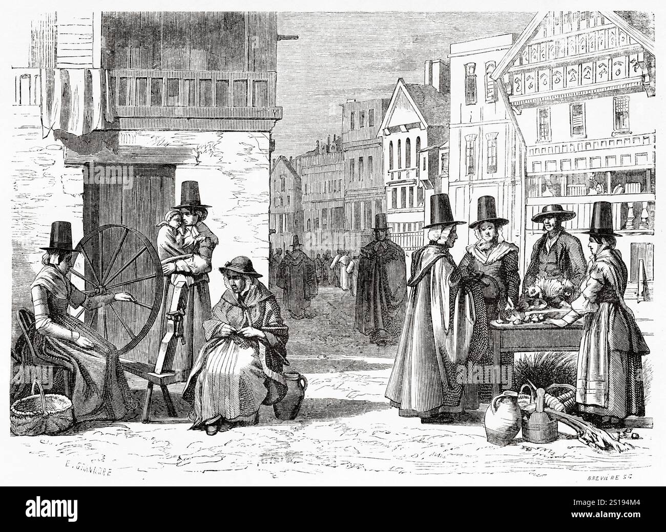 Costumes of Wales People, Wales, dessin d'Eugene Grandsire (1825-1905) voyage au pays de Galles, 1862 d'Alfred Erny (1838-1903) le Tour du monde 1867 Banque D'Images