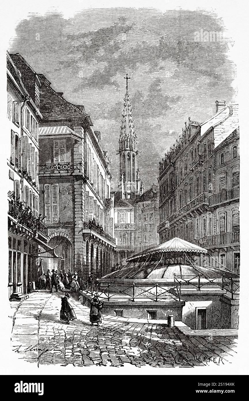 Bains romains à Plombières-les-bains, département des Vosges, région Grand est. France, dessin de Hubert Clerget (1818-1899) Plombières et environs. Le Tour du monde 1867 Banque D'Images