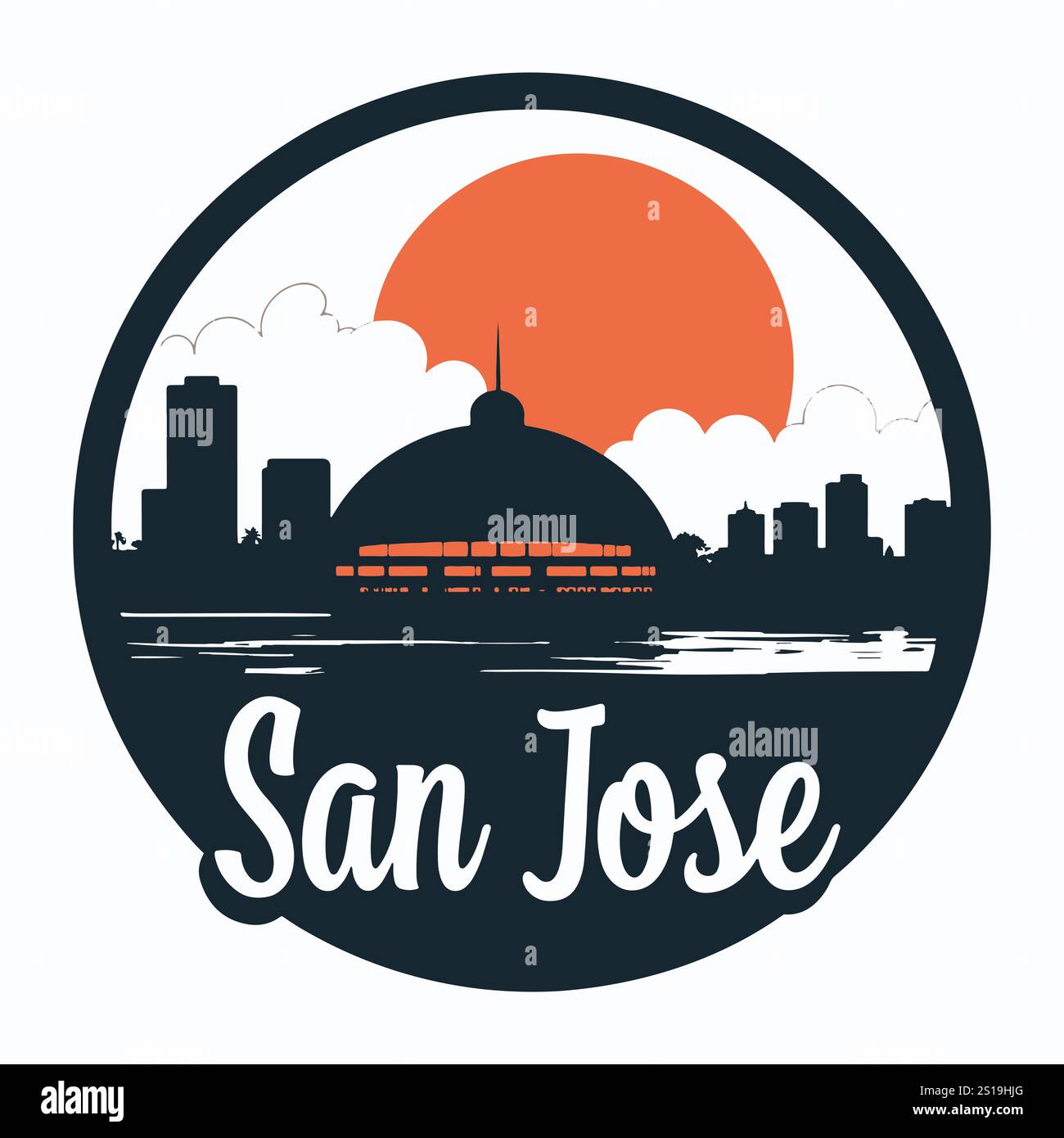 Tech Interactive Dome avec San Jose Skyline Illustration de Vecteur