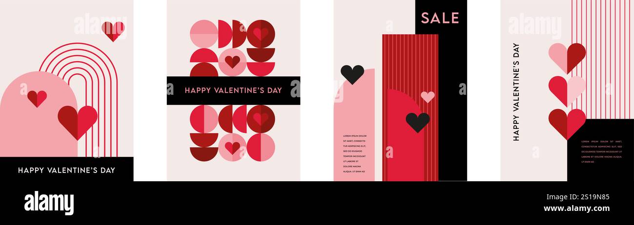 Ensemble d'affiche de Saint-Valentin, carte de voeux, couverture, étiquette, modèles de promotion de vente, invitations de mariage, fond de modèle dans la mode moderne Illustration de Vecteur