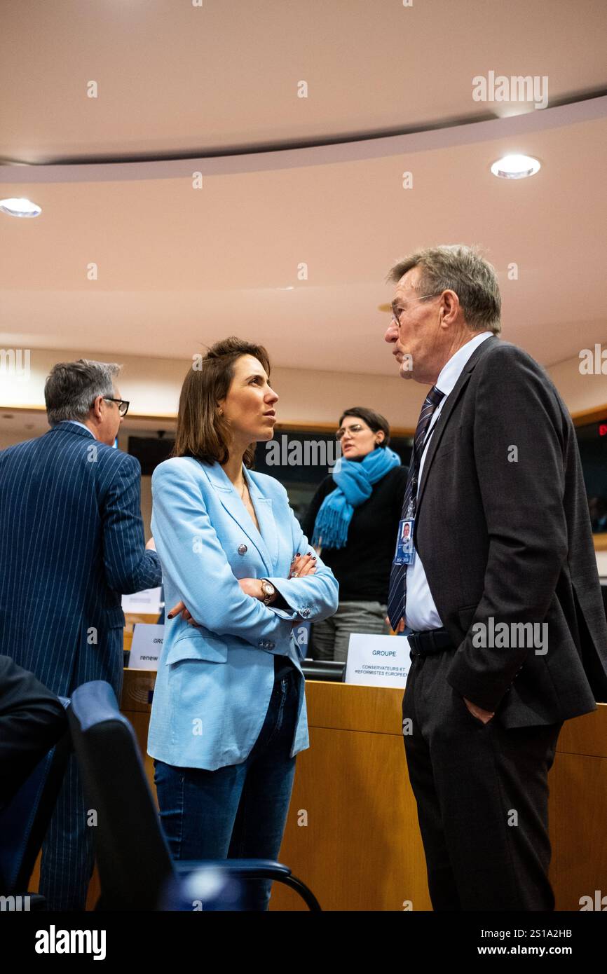 Valerie Hayer, députée française présidente du groupe Renew, et Johan VAN OVERTVELDT, député européen du groupe ECR (conservateurs et réformistes européens), lors du Confer Banque D'Images