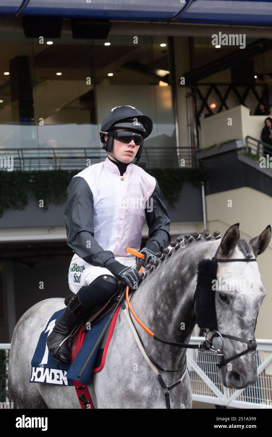 Ascot, Berkshire, Royaume-Uni. 21 décembre 2024. FIL DOR monté par le jockey Danny Gilligan se dirige sur la piste pour la course Howden Steeple Chase Class 2 GBB Race au Howden Christmas Family Raceday à Ascot Racecourse dans le Berkshire. Crédit : Maureen McLean/Alamy Banque D'Images