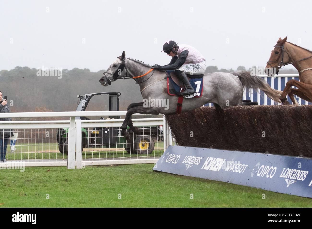 Ascot, Berkshire, Royaume-Uni. 21 décembre 2024. FIL DOR monté par le jockey Danny Gilligan remet le dernier coup de pouce de la course Howden Steeple Chase Class 2 GBB Race au Howden Christmas Family Raceday à Ascot Racecourse dans le Berkshire. Crédit : Maureen McLean/Alamy Banque D'Images